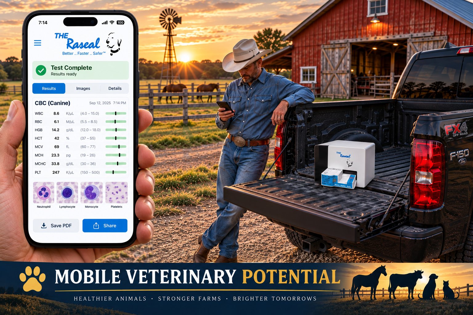 Mobile Veterinary whole blood smear CBC.